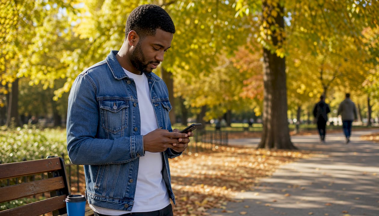 Man checking and fixing business information via smartphone