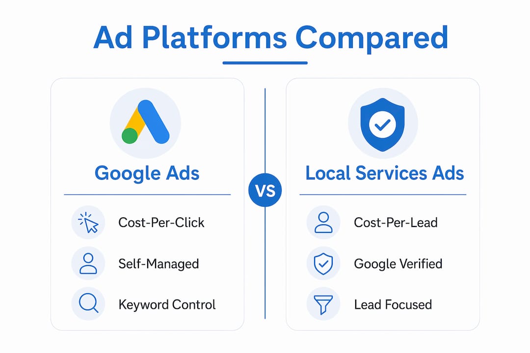 Infographic comparing Google Ads and Local Services Ads
