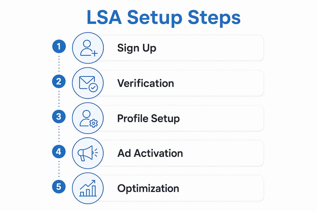 Infographic showing Local Services Ads setup steps