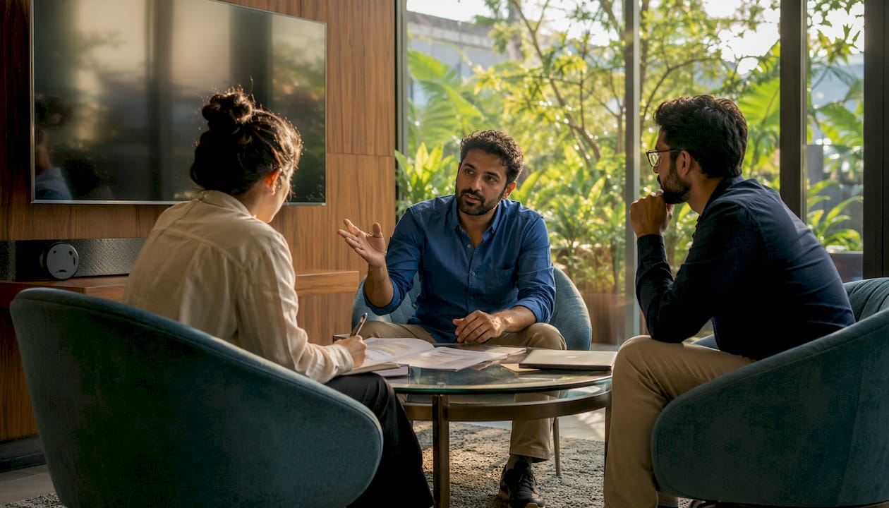 Team discussing PPC budgeting in meeting room