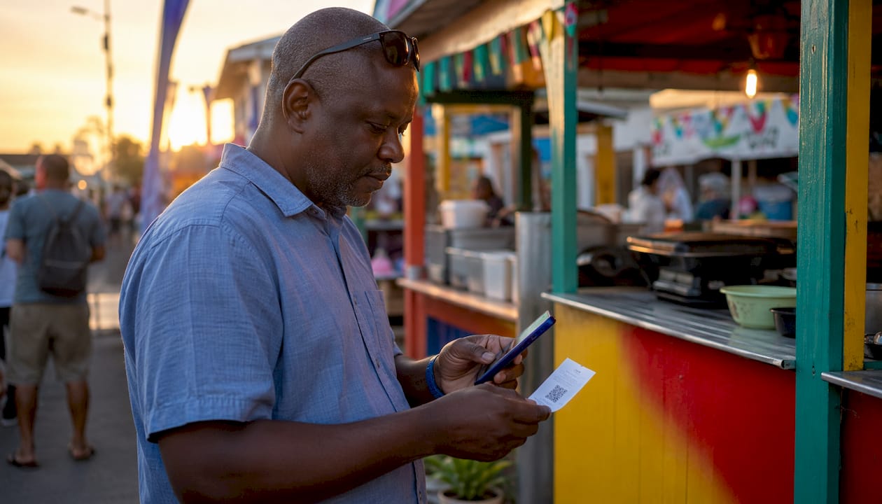 Customer scanning Google review QR code on receipt