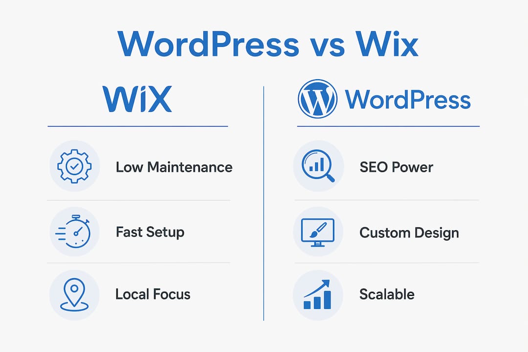 Infographic comparing WordPress and Wix features for SMBs