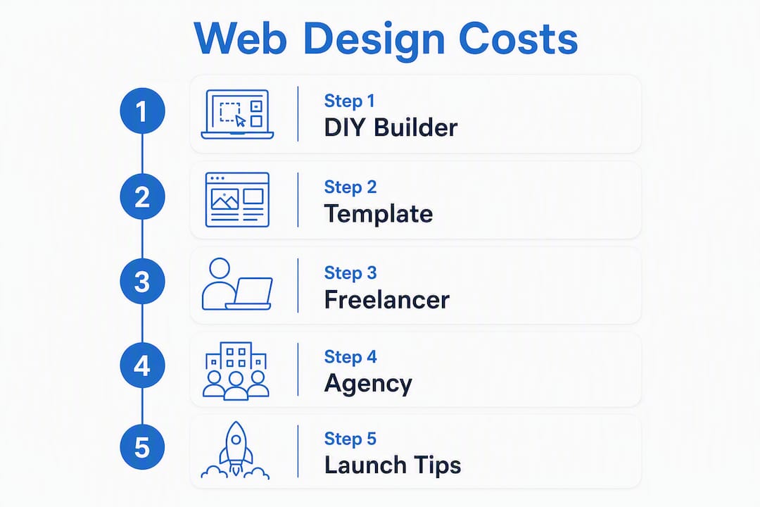 Infographic illustrating web design cost steps