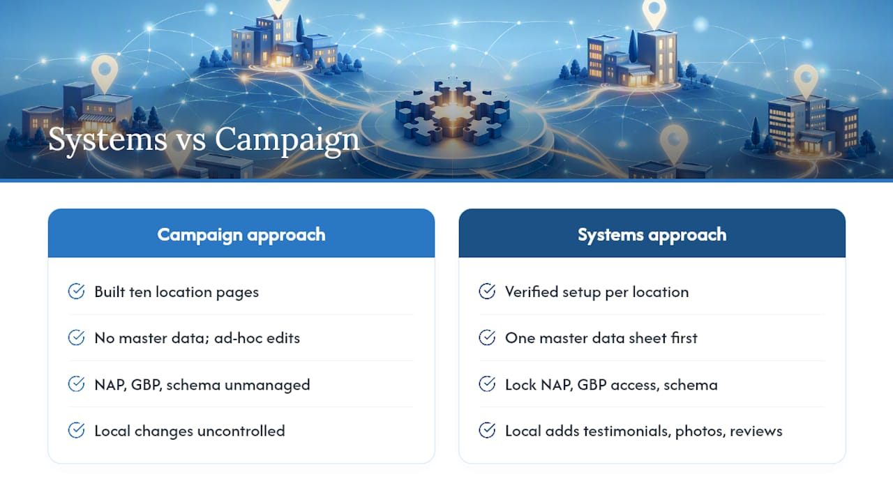 Why the systems approach beats the campaign approach — overview diagram