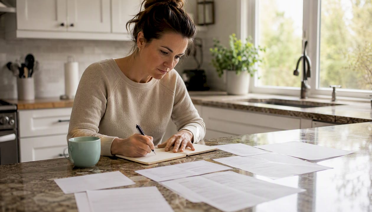 Hands planning Google Ads budget on paper