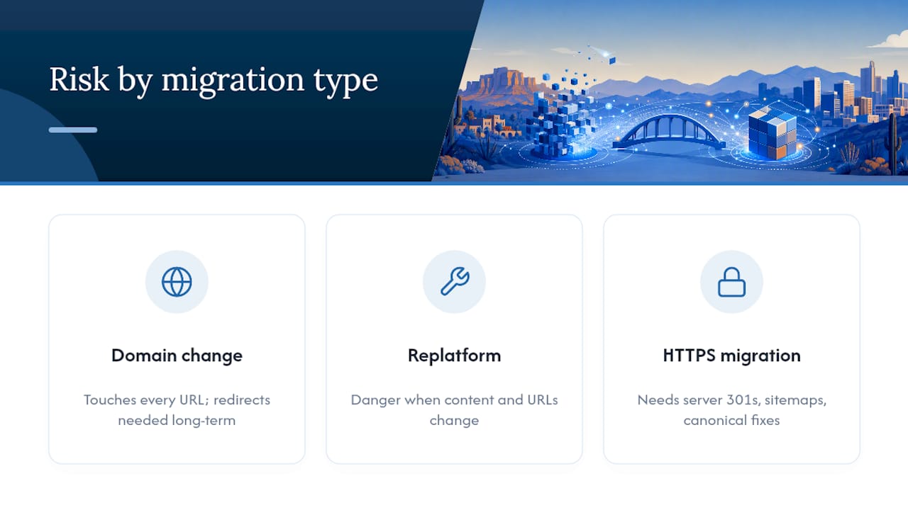SEO risk comparison by migration type diagram