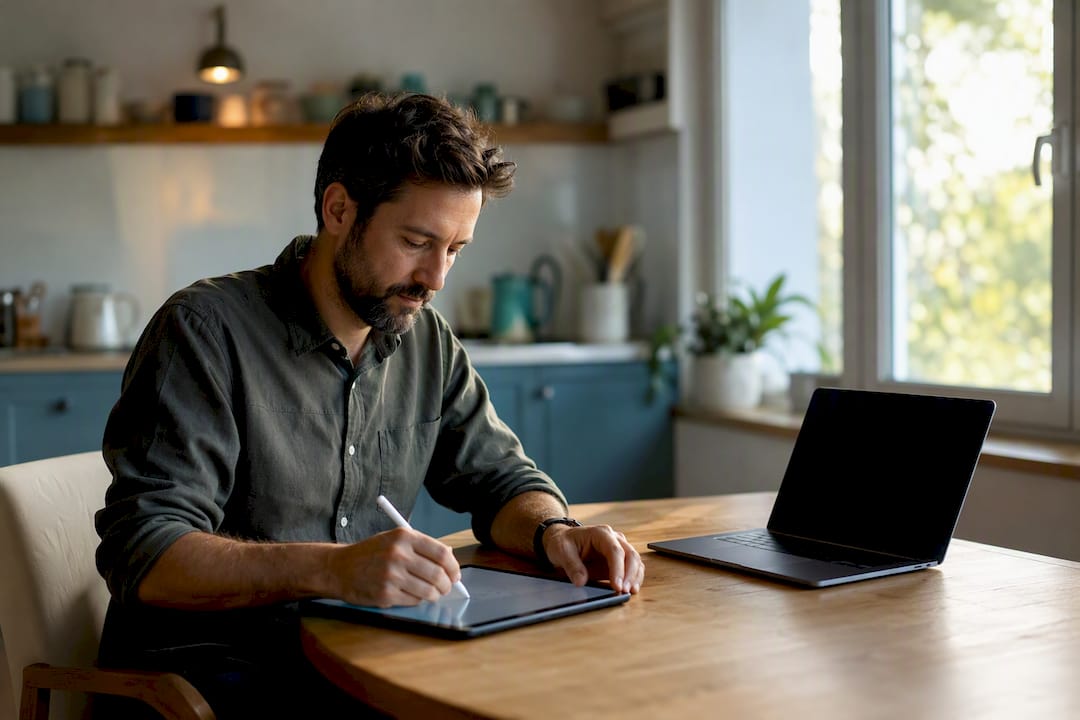 Copywriter taking handwritten notes at desk