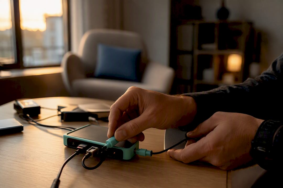Hands setting up conversion tracking cables