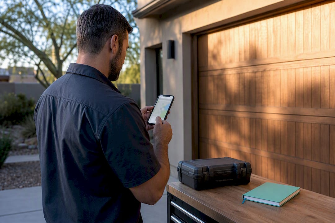 Service business owner adjusting coverage area