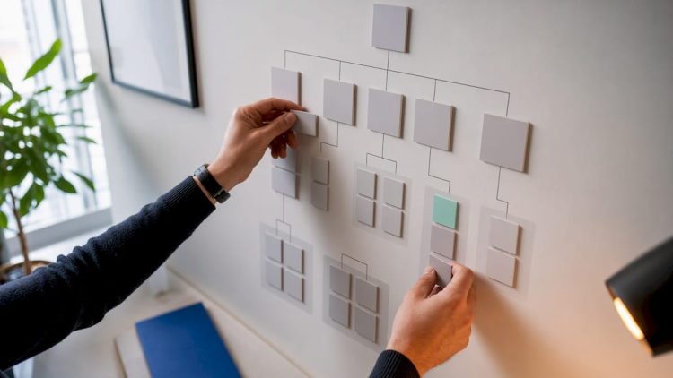 Designer organizing website navigation hierarchy