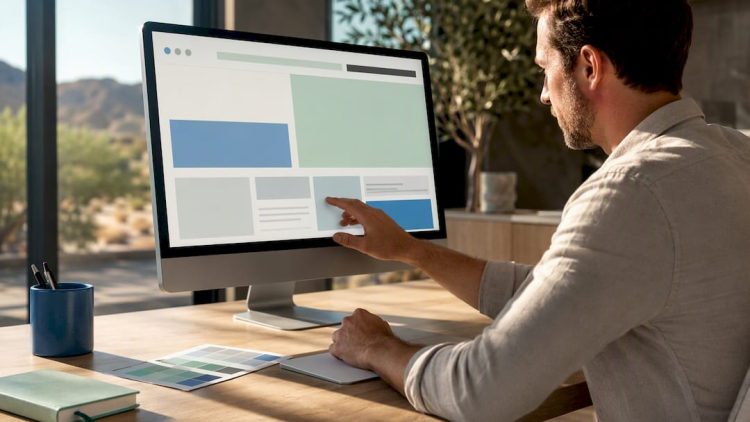 Designer reviewing a homepage layout