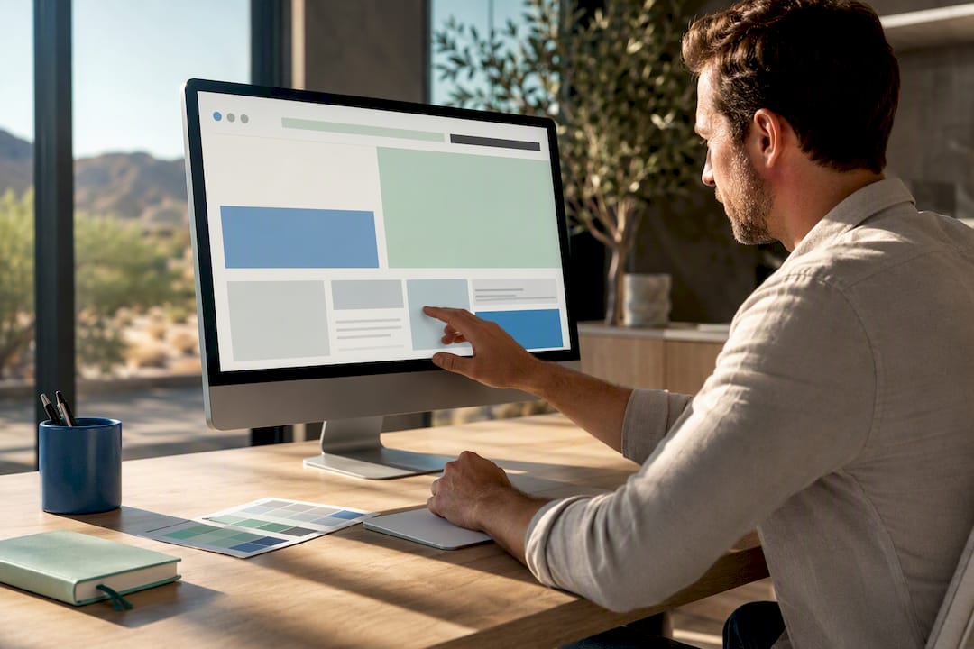 Designer reviewing a homepage layout