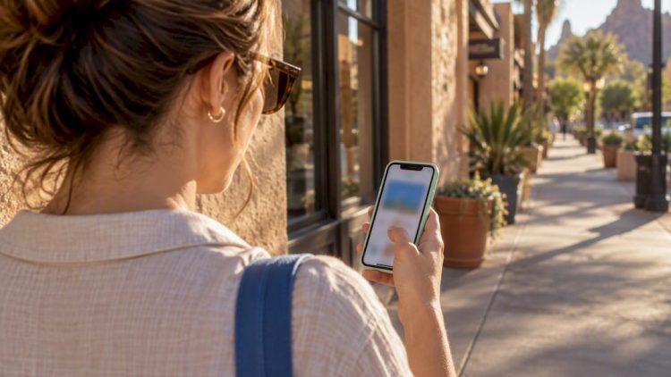 Customer browsing local website on smartphone