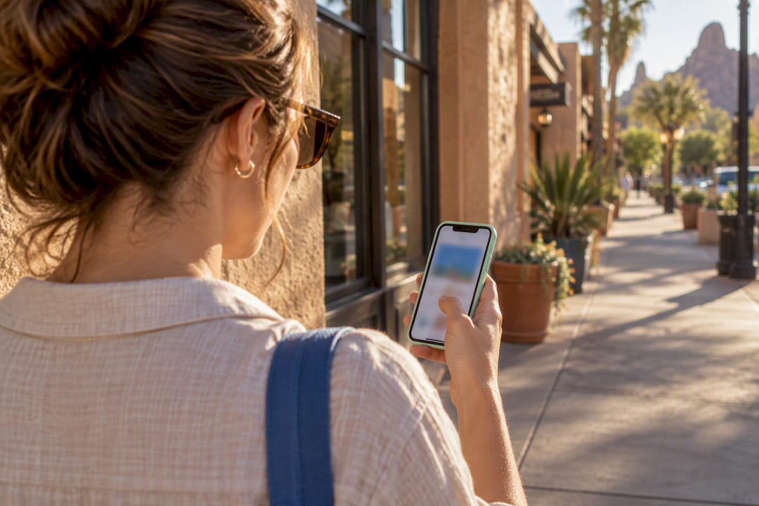 Customer browsing local website on smartphone