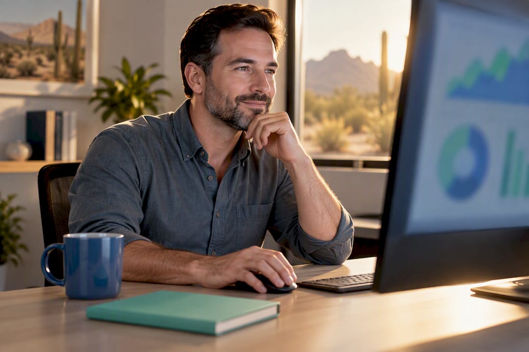 Business owner reviewing organic search analytics