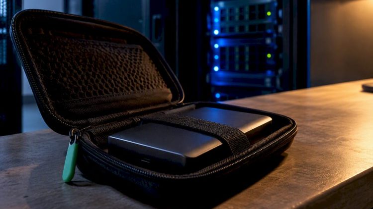 Encrypted backup drive in recovery pouch