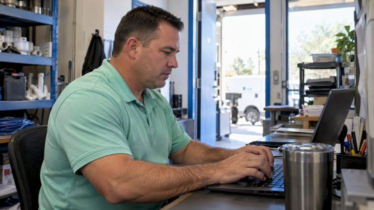 Plumbing business owner reviewing search terms