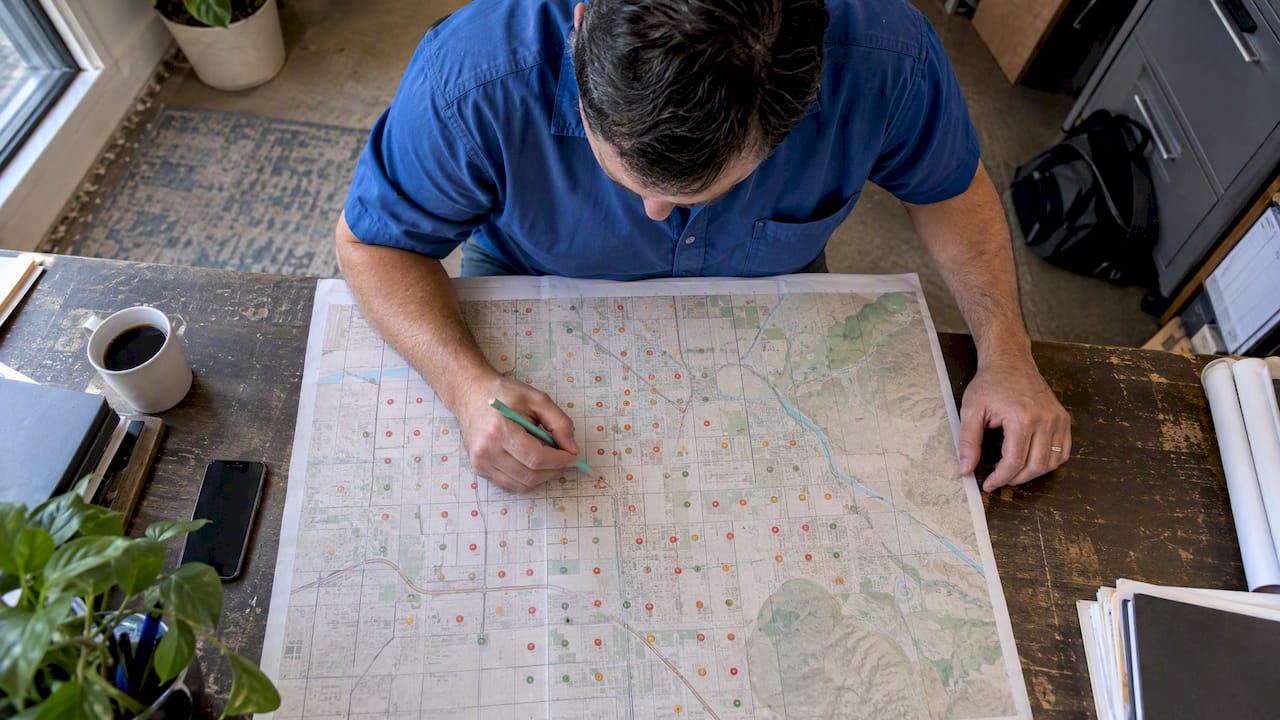 Business owner reviews local ranking grid