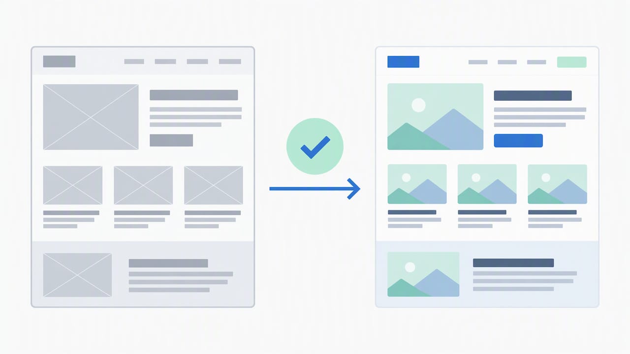Wireframe layout preceding a styled website page